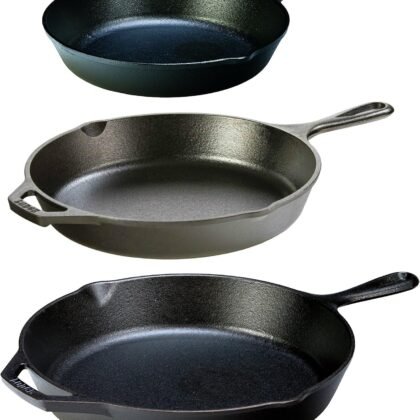 Lodge Seasoned Cast Iron 3 Skillet Bundle. 12 Inches and 10.25 Inches with 8 Inch Set of 3 Cast Iron Frying Pans