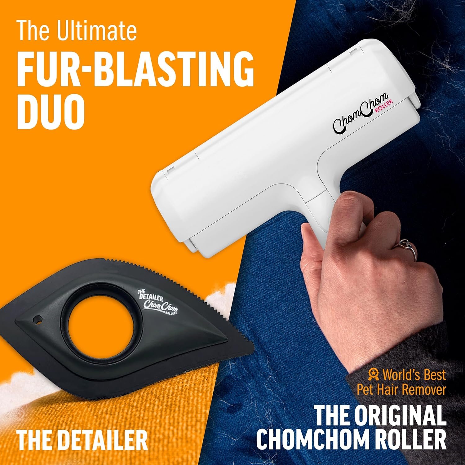 ChomChom Roller & Detailer Bundle - Pet Hair Remover and Reusable Lint Roller - ChomChom Cat and Dog Hair Remover for Furniture, Couch, Carpet, Clothing and Bedding - Multi-Surface Fur Removal Tool - Image 2