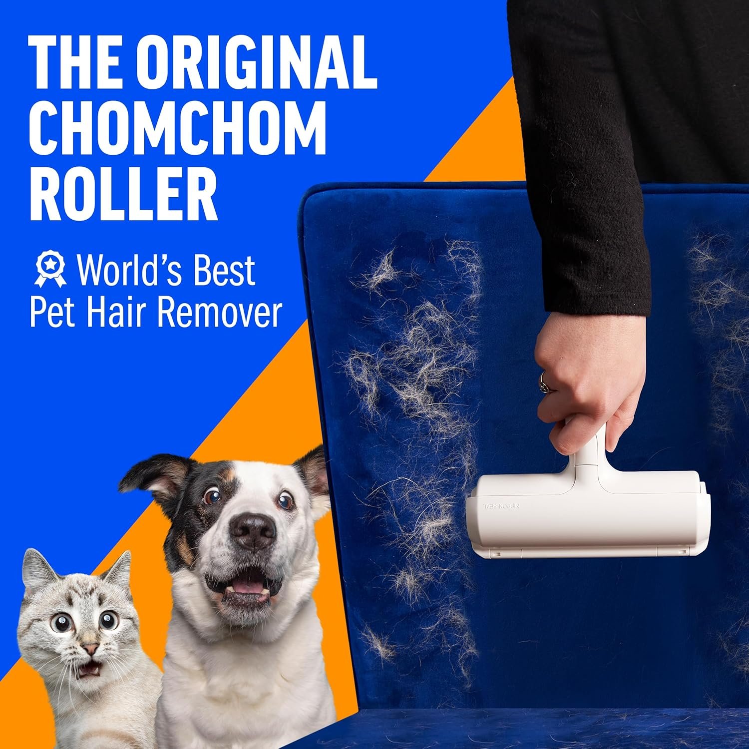 ChomChom Roller Pet Hair Remover – Original Size Reusable Lint Roller for Cat & Dog Hair on Furniture, Couch, Carpet, Car, Rugs & Bedding – Portable, Eco-Friendly (White) - Image 2