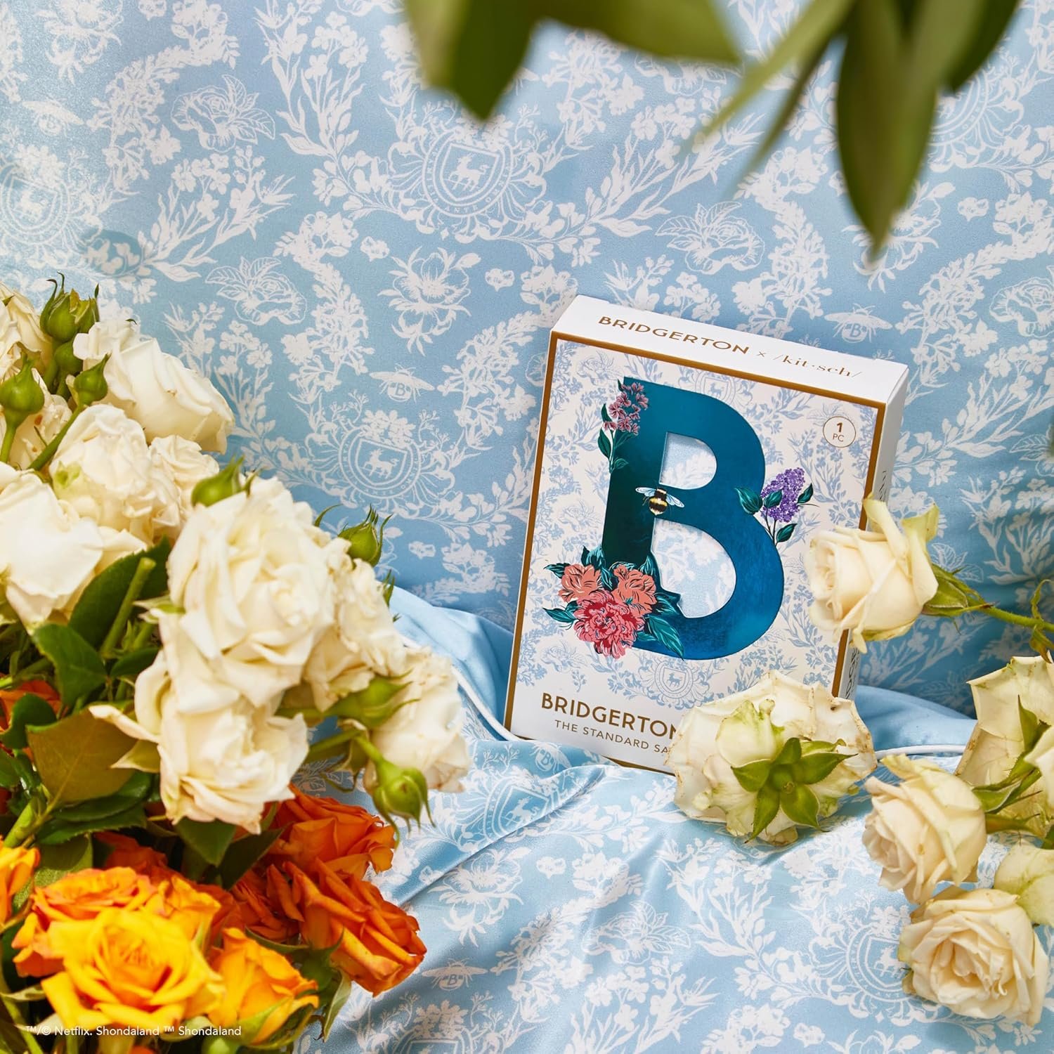 Kitsch x Bridgerton Satin Pillowcase with Zipper for Hair Skin, Softer Than Silk Pillow Cases, Wrinkle-Free, Cooling Satin Pillow Covers, Bridgerton - Toile De Blue, Standard Size (19"x26") - Image 5