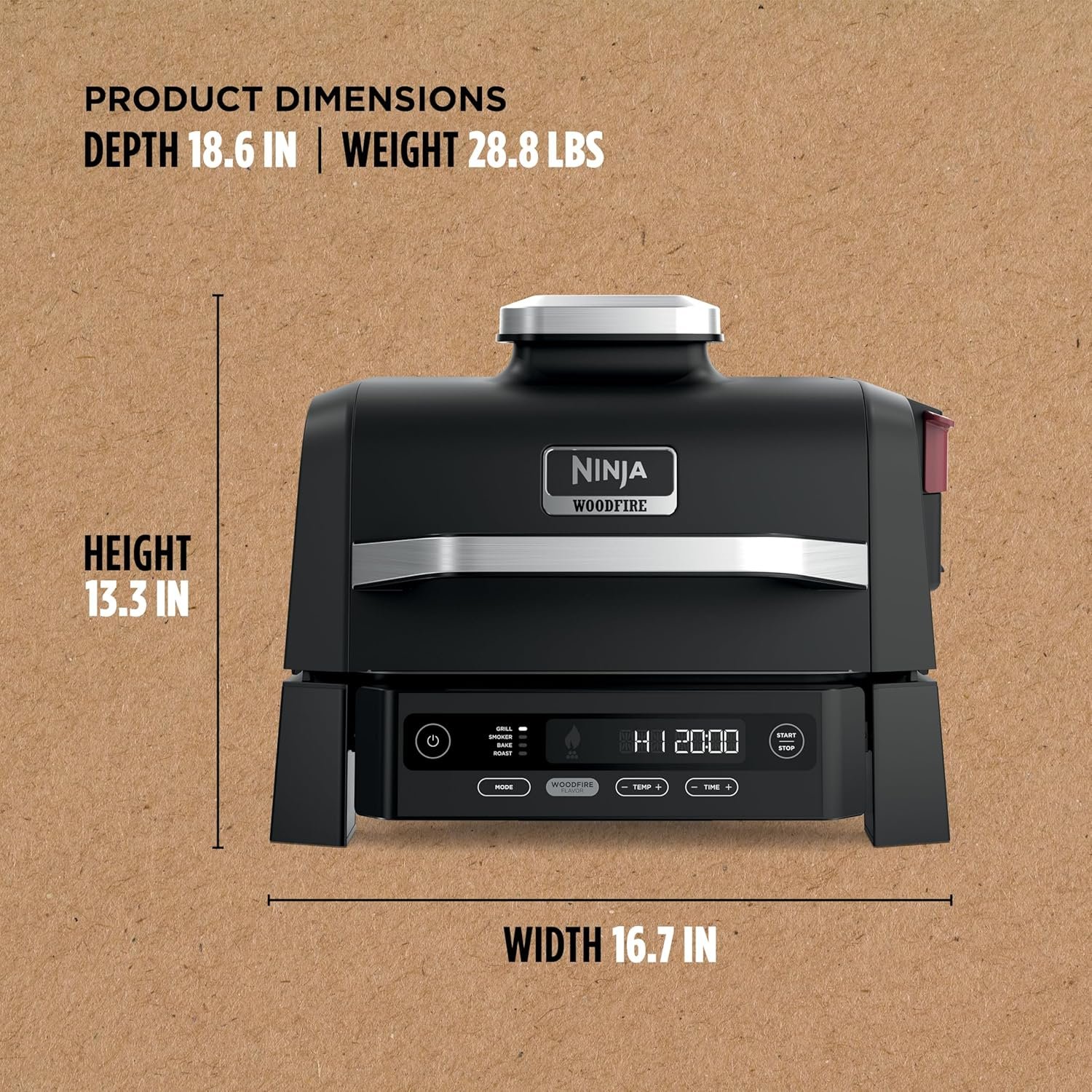 Ninja Woodfire Outdoor Grill & Smoker, 4-in-1 Functionality, Grill, Smoke, Bake, Roast, Authentic Woodfire Flavors, Electric Heat, OG301 - Image 4