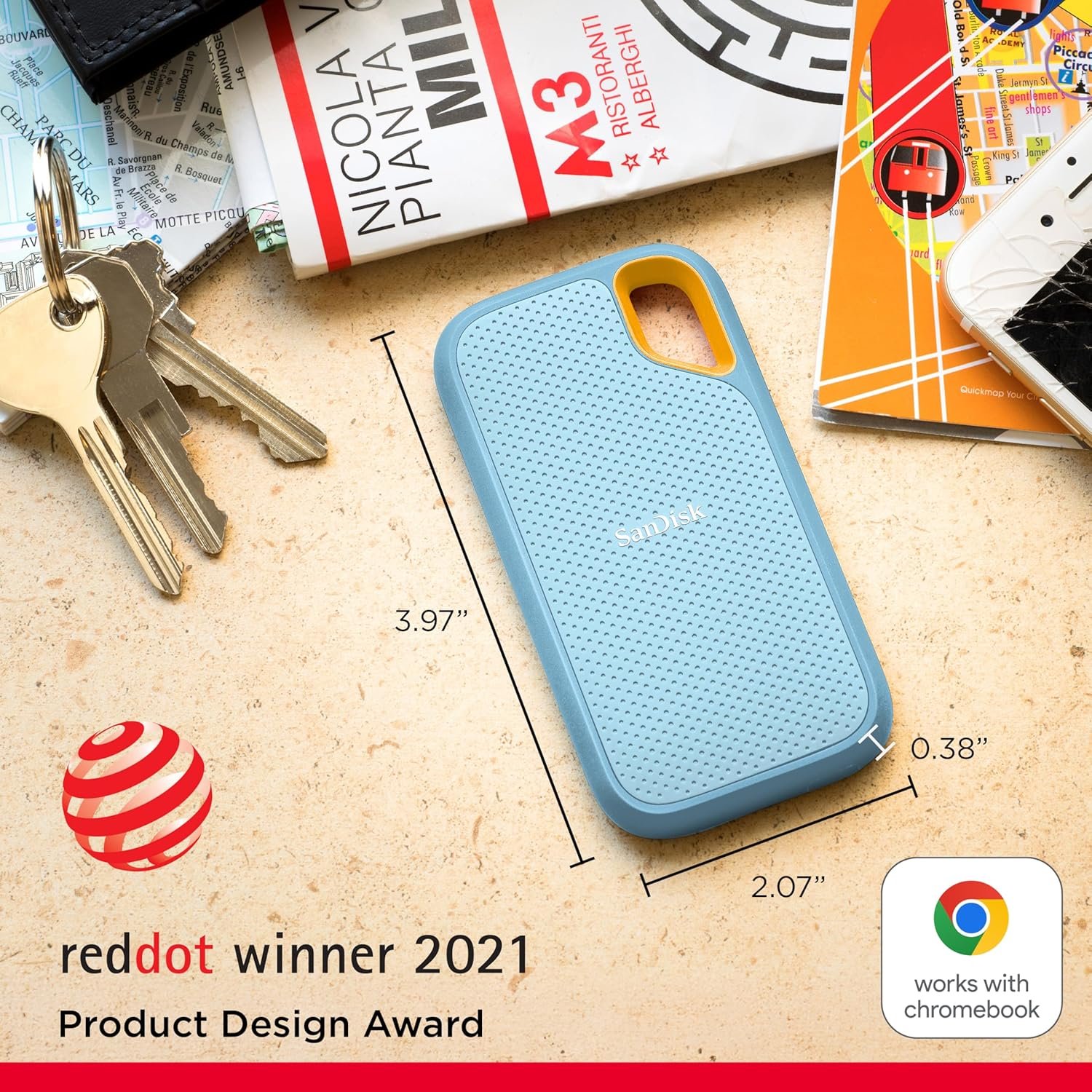 SanDisk 1TB Extreme Portable SSD - Up to 1050MB/s, USB-C, USB 3.2 Gen 2, IP65 Water and dust Resistance, Updated Firmware, Sky Blue - External Solid State Drive - SDSSDE61-1T00-G25B - Image 3