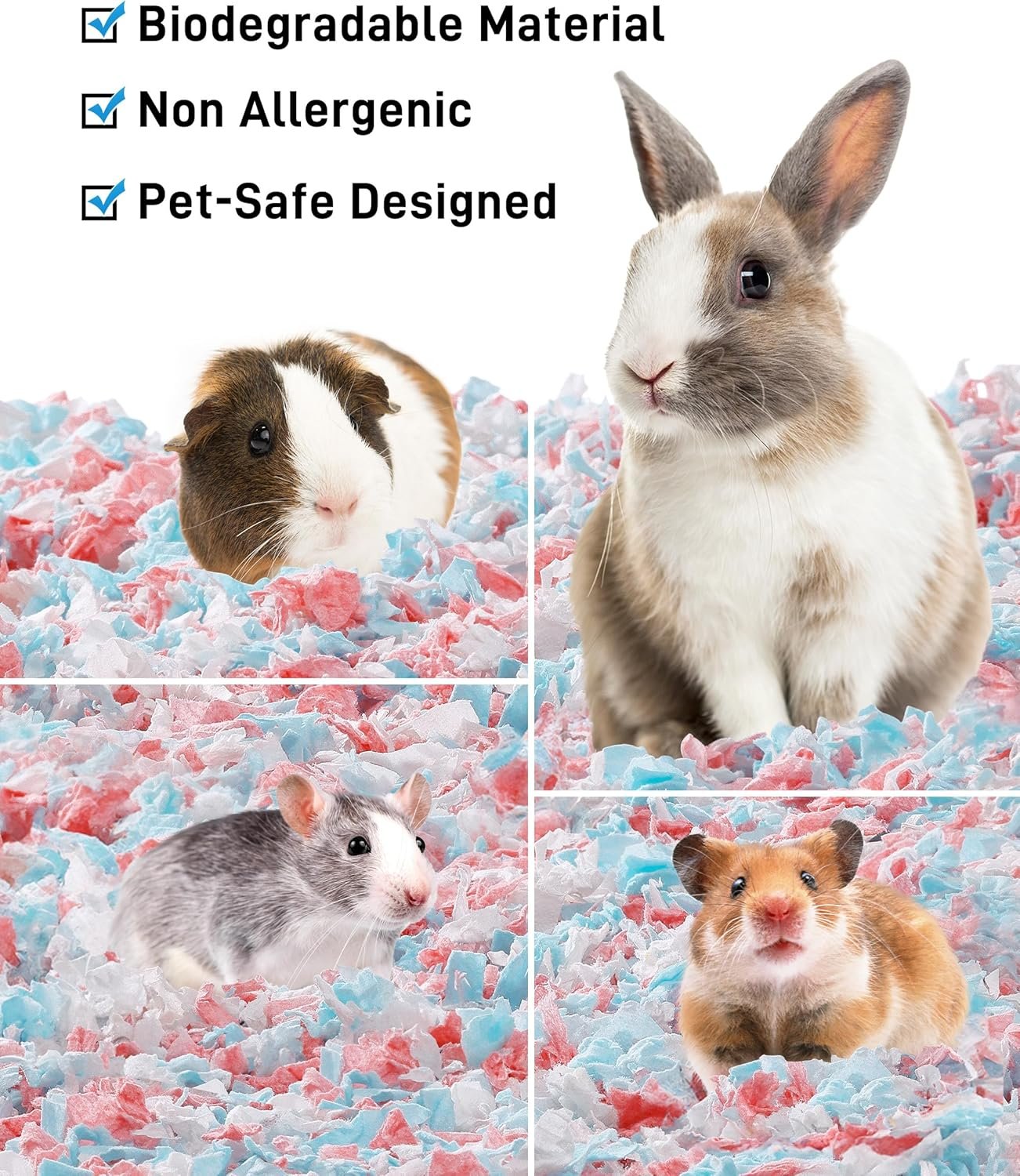 BUCATSTATE Hamster Bedding 50L, 99% Dust-Free Guinea Pig Bedding Odor Control Paper Bedding, Cozy Small Animal Bedding for Rabbit Rat Syrian Dwarf Hamsters Gerbils (Confetti) - Image 7