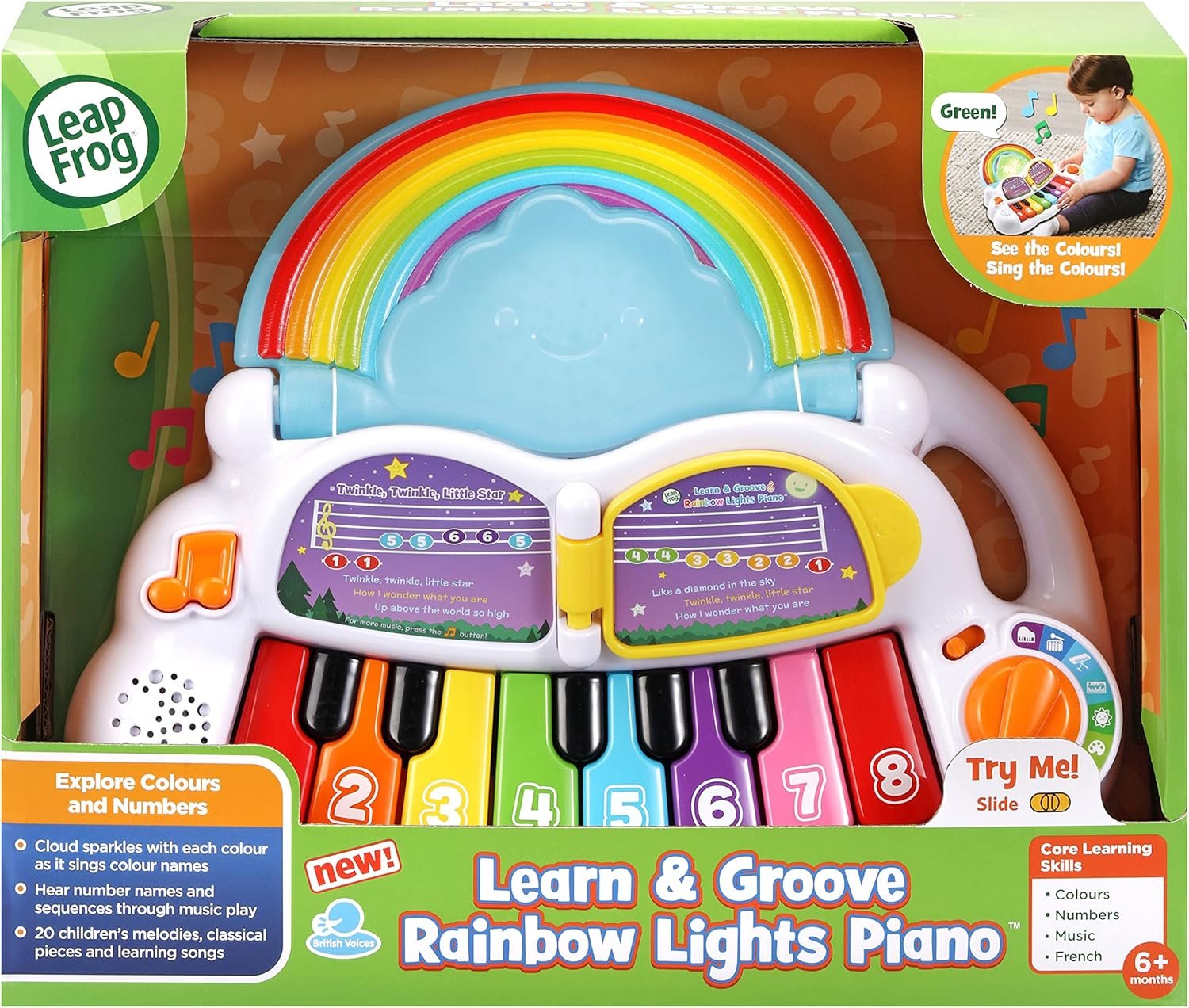 LeapFrog Learn & Groove Rainbow Lights Piano with Sounds, Colours and Numbers, English and French Learning Games, Educational Toys Ages 6, 7, 8, 9 Months +,Multicolor,28.0 x 35.1 x 11.8 cm - Image 2