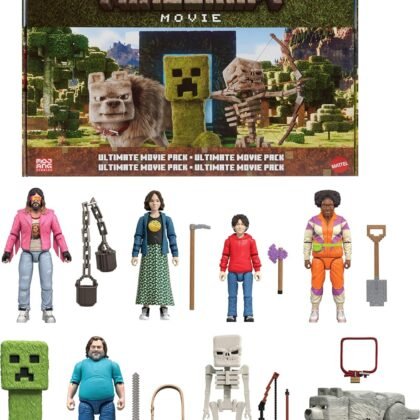 Mattel Minecraft Ultimate Movie Pack with 8 Action Figures & 8 Accessories Including 4-inch Steve & Creeper, Collectible Toy Set