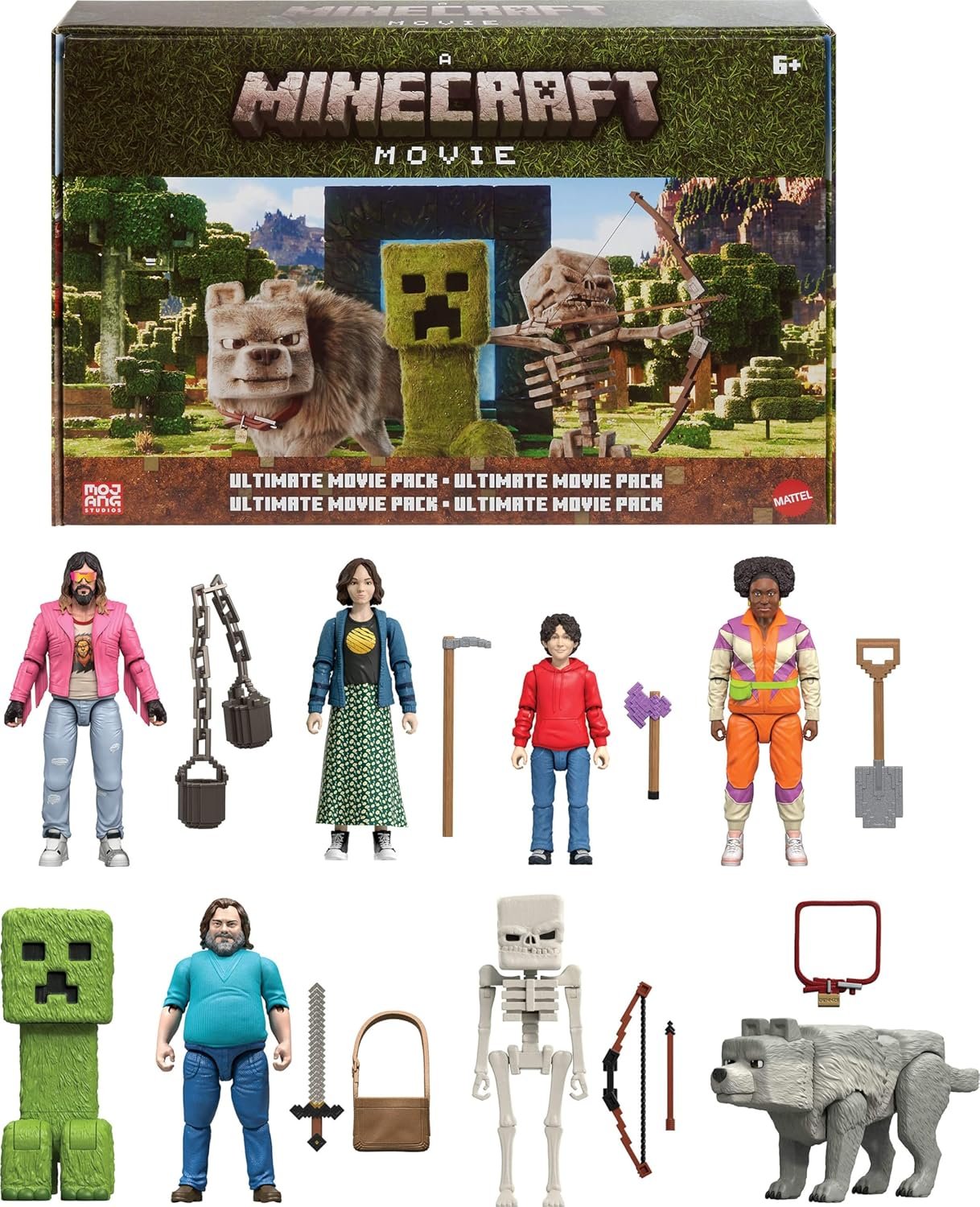 Mattel Minecraft Ultimate Movie Pack with 8 Action Figures & 8 Accessories Including 4-inch Steve & Creeper, Collectible Toy Set