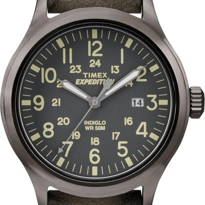 Timex Men's TW4B01700 Expedition Scout 40 Brown/Gray Leather Strap Watch