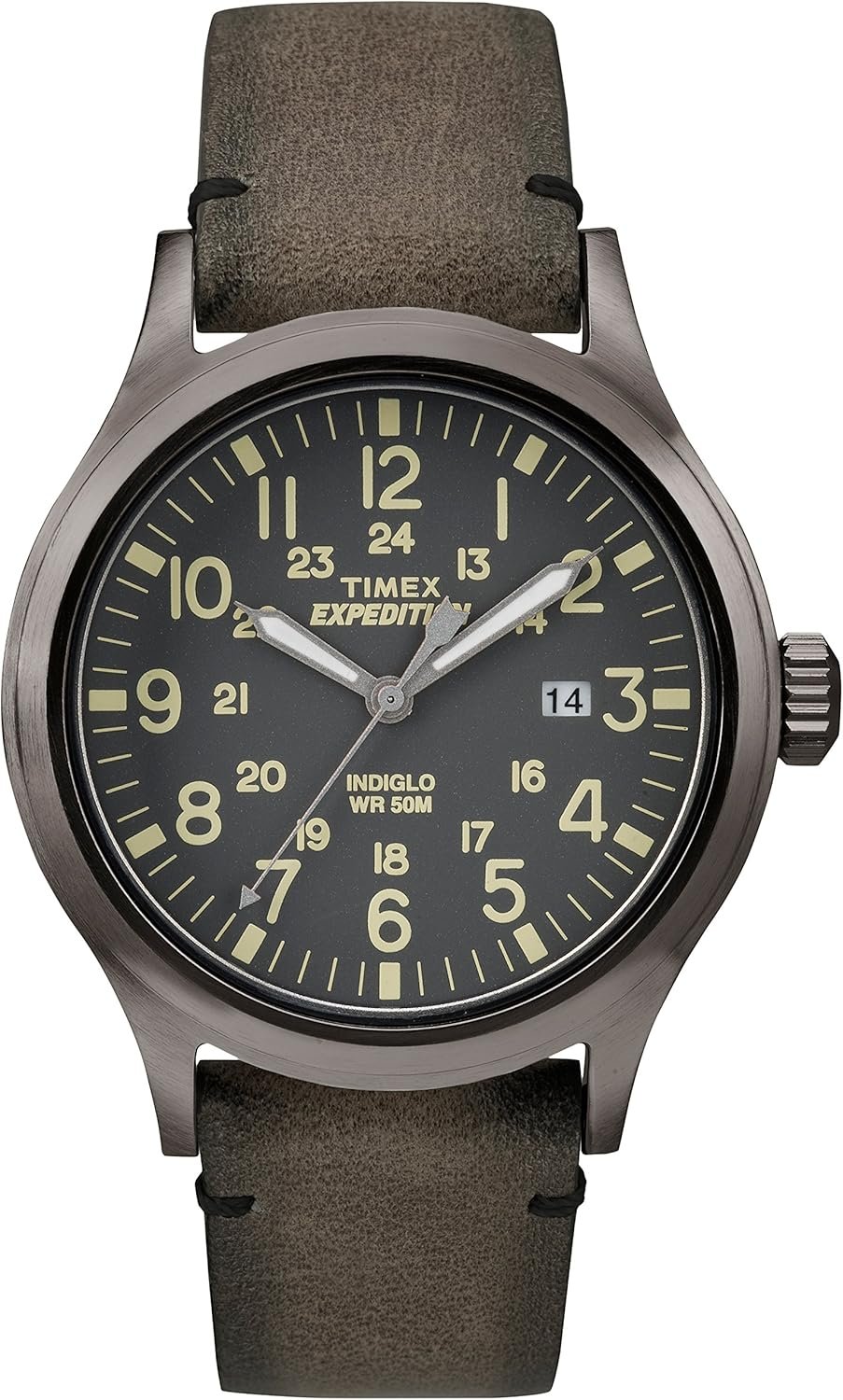 Timex Men's TW4B01700 Expedition Scout 40 Brown/Gray Leather Strap Watch