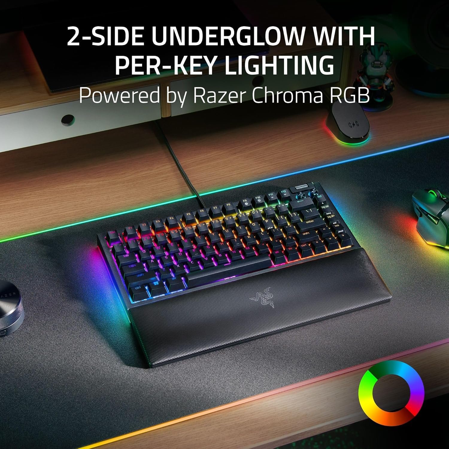Razer BlackWidow V4 75% Mechanical Gaming Keyboard: Hot Swappable Design - Compact & Durable - Orange Tactile Switches - Chroma RGB - Roller & Media Keys - Wrist Rest Snap Tap - Black - Image 5