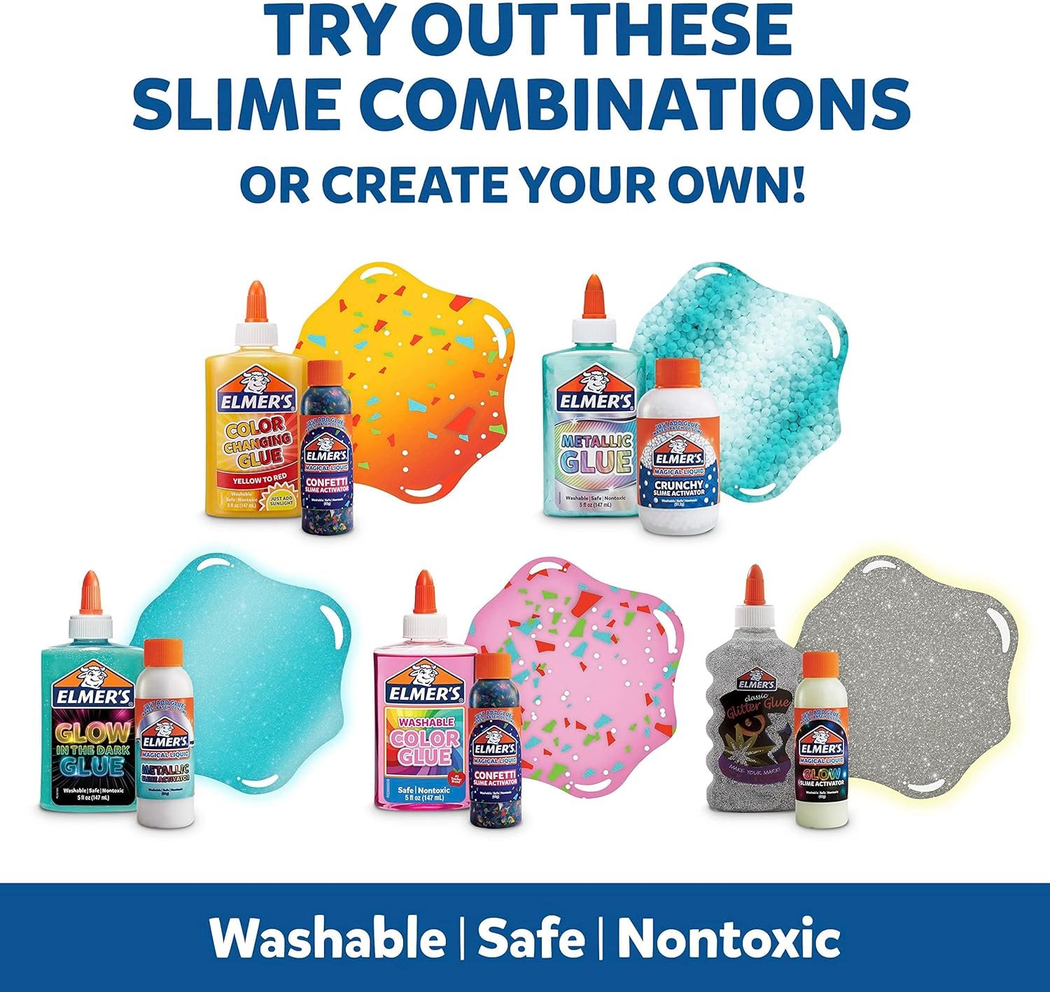 Elmer's Celebration Slime Kit, Complete Slime Supplies with Assorted Magical Liquid Slime Activators and Assorted Liquid Glues, 10 Count - Perfect for Parties, Gift, Activity Time - Image 3