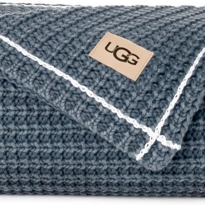 UGG Luna Knit Throw Blanket Soft Cotton Throw for Couch or Bed Cozy Soft Warm Waffle Giftable Lightweight Blanket for Living Room Bedroom, Machine Washable, 50-inch x 70-inch, Imperial Blue