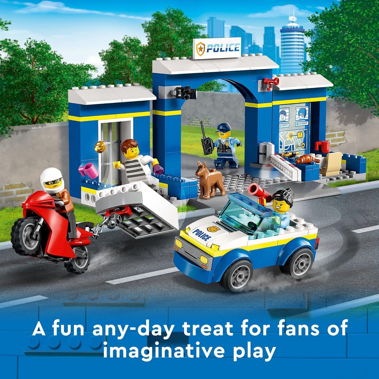 LEGO City Police Station Chase 60370, Playset with Car Toy and Motorbike, Breakout Jail, 4 Minifigures and Dog Figure, Toys for Kids 4 Plus Years Old - Image 6