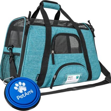 PetAmi Airline Approved Pet Carrier for Cat, Soft Sided Dog Carrier for Small Dog, Cat Travel Supplies Accessories Indoor Cat, Ventilated Pet Carrying Bag Medium Large Kitten Puppy, Small Heather Blue
