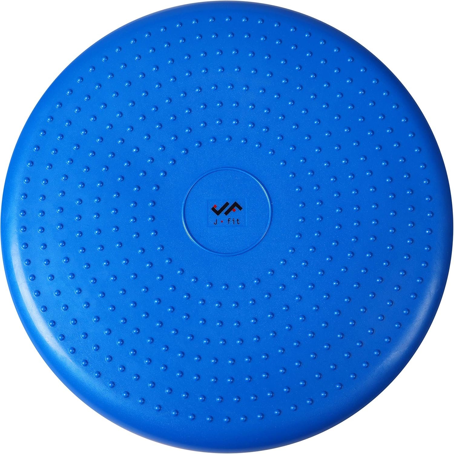 JFIT Inflatable Balance and Stability Disc - Large Yoga Wobble Cushion Trainer with Pump - Core Fitness and Workout Equipment Discs for Home - Office Chair, Ankle Strength Training and Dog or Pet Activity, Blue, 13-Inch