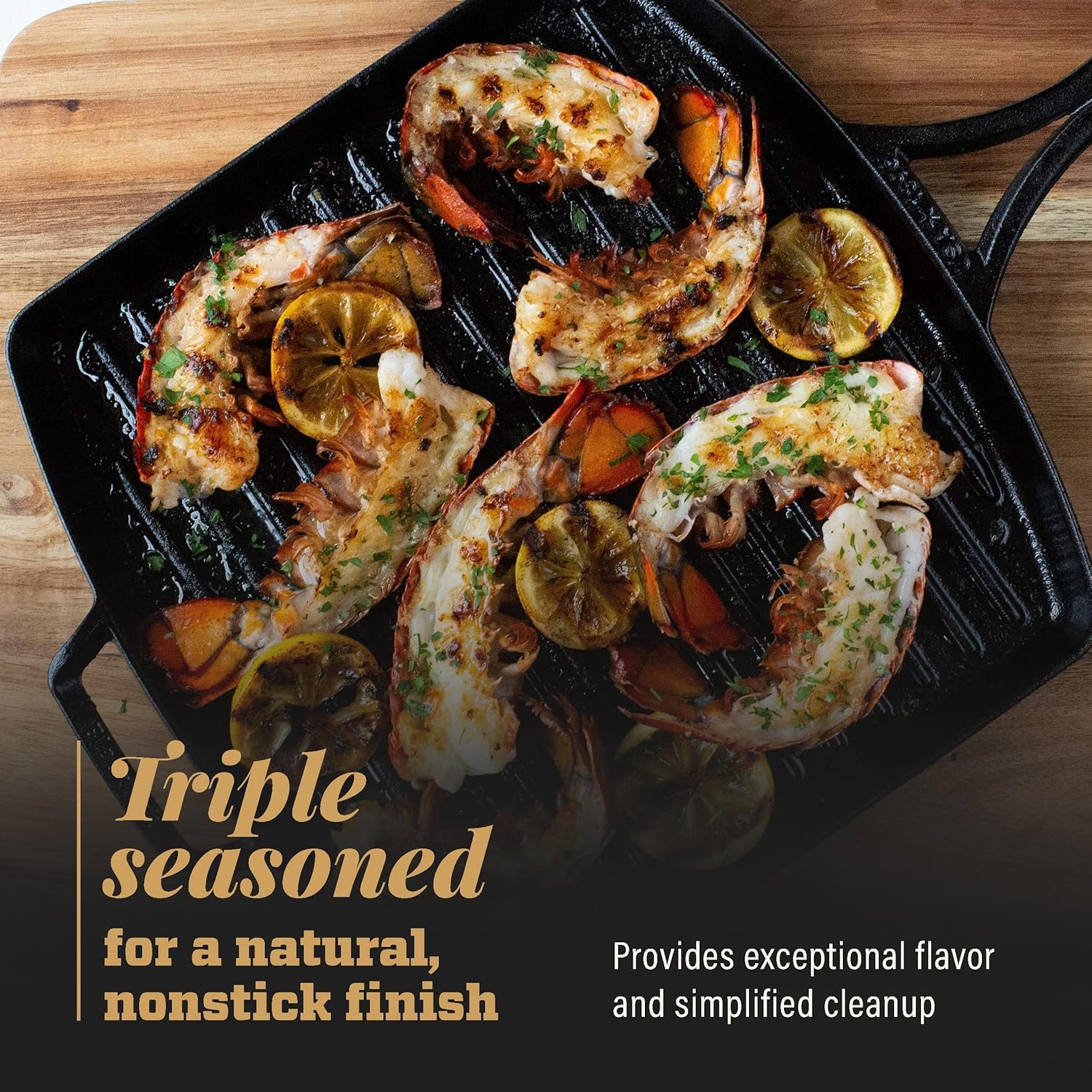 Lodge Blacklock 12 Inch Triple Seasoned Cast Iron Grill Pan - Lightweight Design - Natural, Non Stick Pans - Cast Iron Square Grill Pan - Lasts 100 Years - Image 2