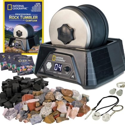 National Geographic Professional Rock Tumbler Kit – Extra Large 2 Lb. Barrel with 3-Speed Motor & 9-Day Timer – Geology DIY Kits for Adults, Rock Collection Hobby, Great Educational STEM Science Kit