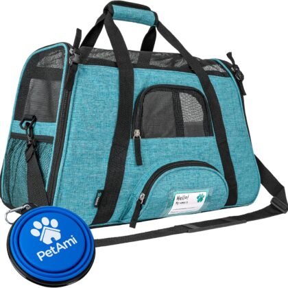 PetAmi Airline Approved Pet Carrier for Cat, Soft Sided Dog Carrier for Small Dog, Cat Travel Supplies Accessories Indoor Cat, Ventilated Pet Carrying Bag Medium Large Kitten Puppy, Large Heather Blue