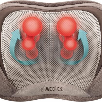 Homedics Back and Neck Massager, Portable Shiatsu All Body Massage Pillow with Heat, Targets Upper and Lower Back, Neck and Shoulders. Lightweight for Travel