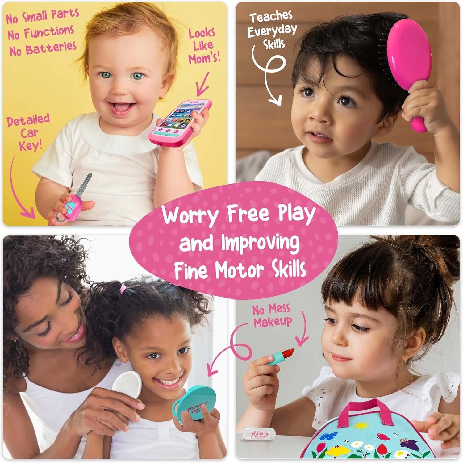 Play Purse for Toddlers with Accessories, Toddler Girl Toys 1 2 3 Years Old with Pretend Makeup, Keys, Smartphone, Toddler Toy Purse for Little Girls - Birthday Gift for Toddlers Girls Ages 2-3 - Blue - Image 2