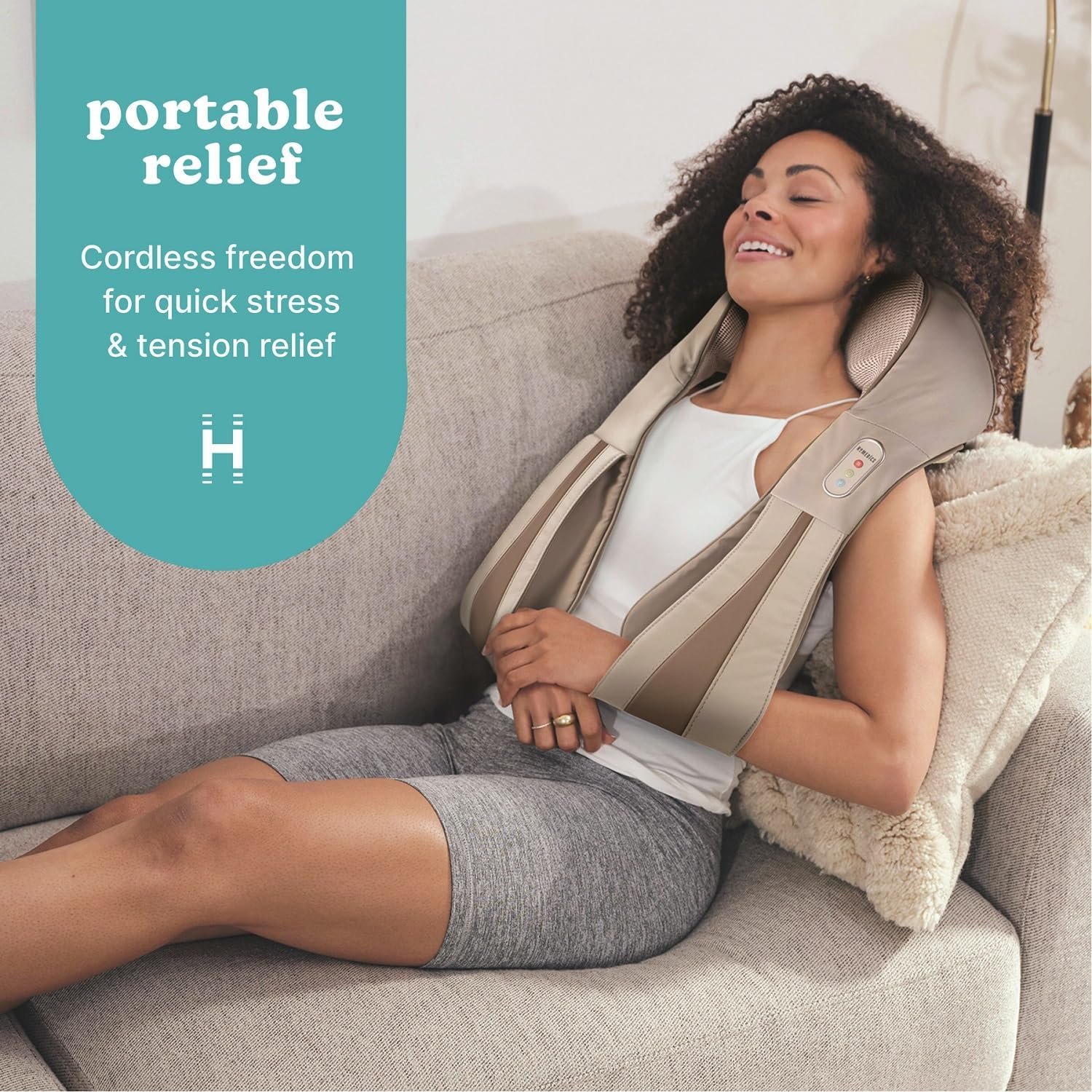 HoMedics Shiatsu Deluxe Neck & Shoulder Massager with Heat, 3 Speeds, Changes Direction, Muscle Kneading for Back, & Legs, Portable, Convenient Straps, Thera-P, Beige - Image 2