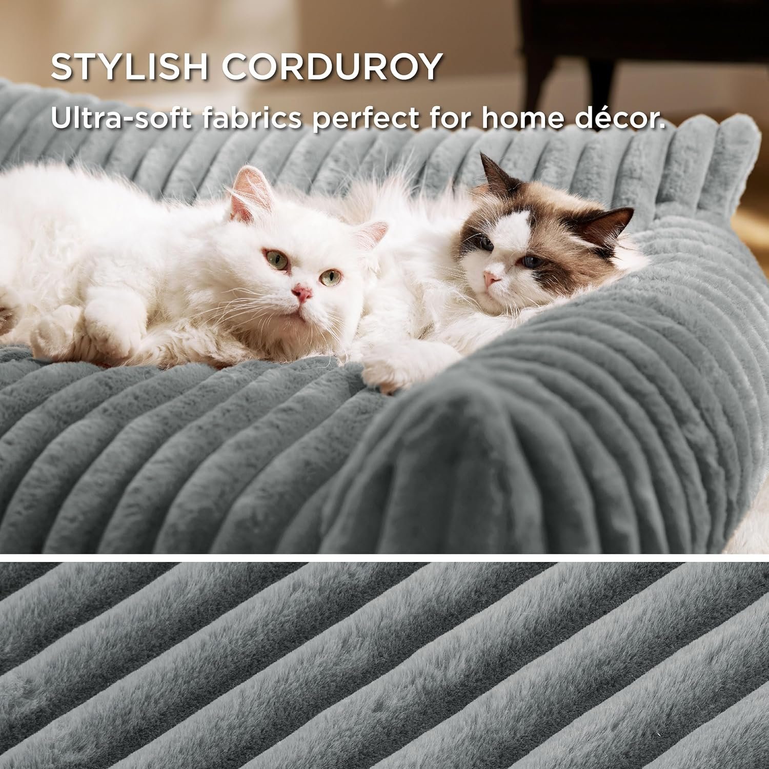 Bedsure Cute Cat Couch for Pets - Fluffy Small Dog Sofa with Premium Soft Corduroy Fleece, Pet Sofa with Removable Washable Cover, Supportive Dog Couch Bed for Small Medium Dogs, 30inch, Warm Grey - Image 4