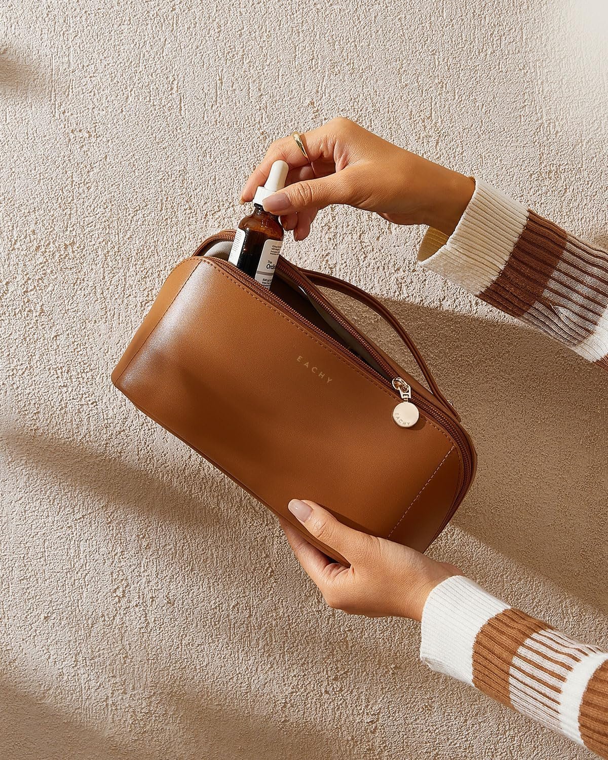 EACHY Travel Makeup Bag,Large Capacity Cosmetic Bags for Women,Waterproof Portable Pouch Open Flat Toiletry Bag Pattern Makeup Bag - Image 9