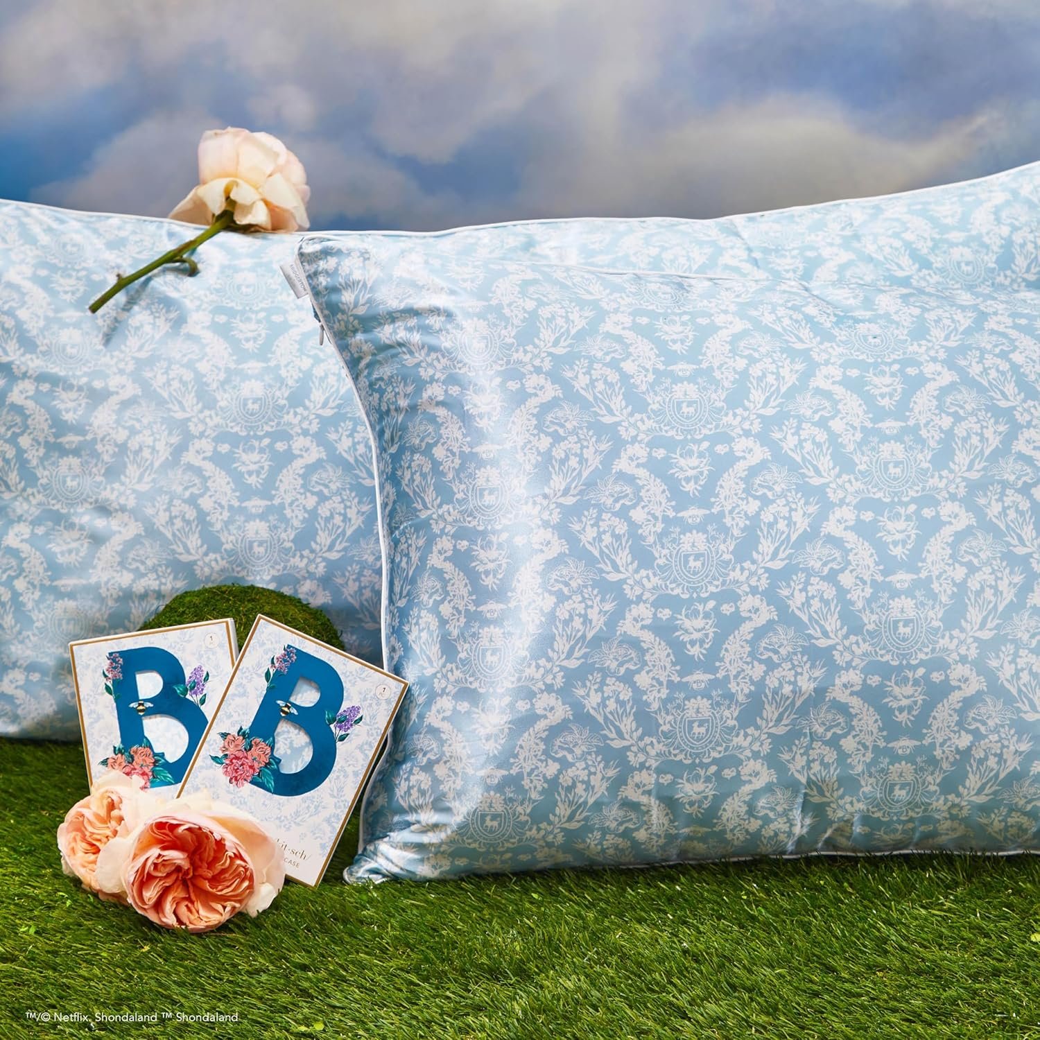 Kitsch x Bridgerton Satin Pillowcase with Zipper for Hair Skin, Softer Than Silk Pillow Cases, Wrinkle-Free, Cooling Satin Pillow Covers, Bridgerton - Toile De Blue, Standard Size (19"x26") - Image 7