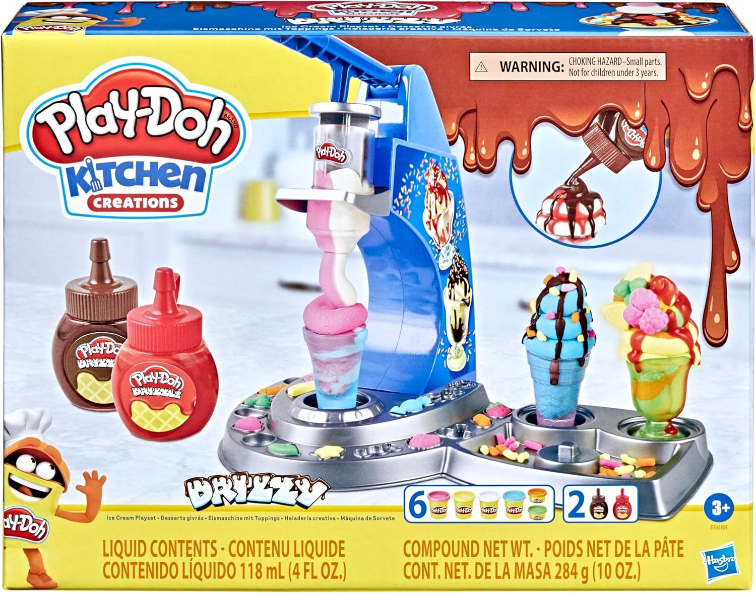 Play-Doh Kitchen Creations Drizzy Ice Cream Playset Featuring Drizzle Compound & 6 Non-Toxic Colors - Image 4