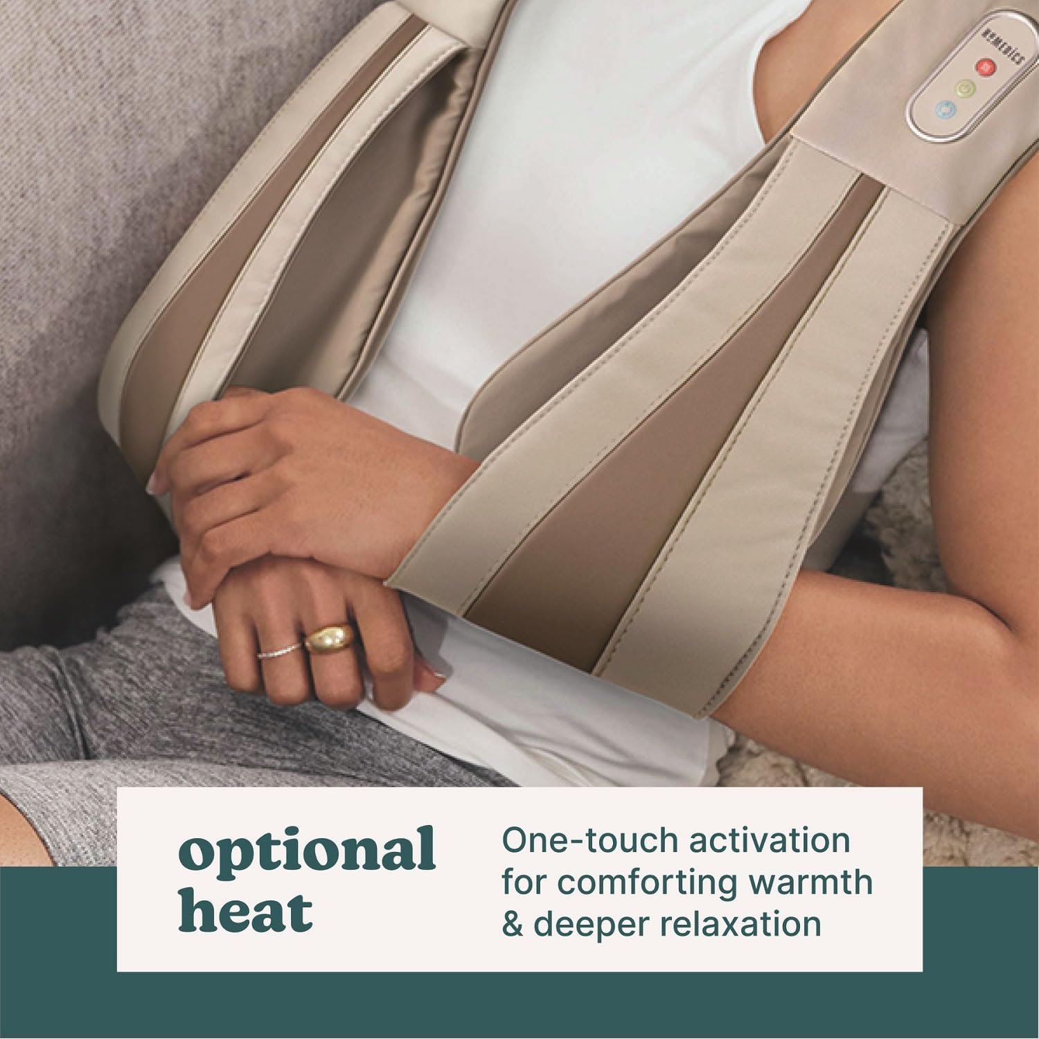 HoMedics Shiatsu Deluxe Neck & Shoulder Massager with Heat, 3 Speeds, Changes Direction, Muscle Kneading for Back, & Legs, Portable, Convenient Straps, Thera-P, Beige - Image 4