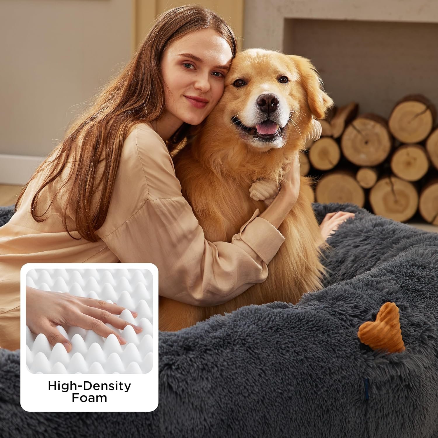 Bedsure Human Dog Bed, 71.0" x 44.0" x 12.0" Calming Giant Human Dog Bed for Adults People Fits Pet Families with Storage Pocket, Fluffy Faux Fur Orthopedic Pet Bean Bed, Dark Grey - Image 2