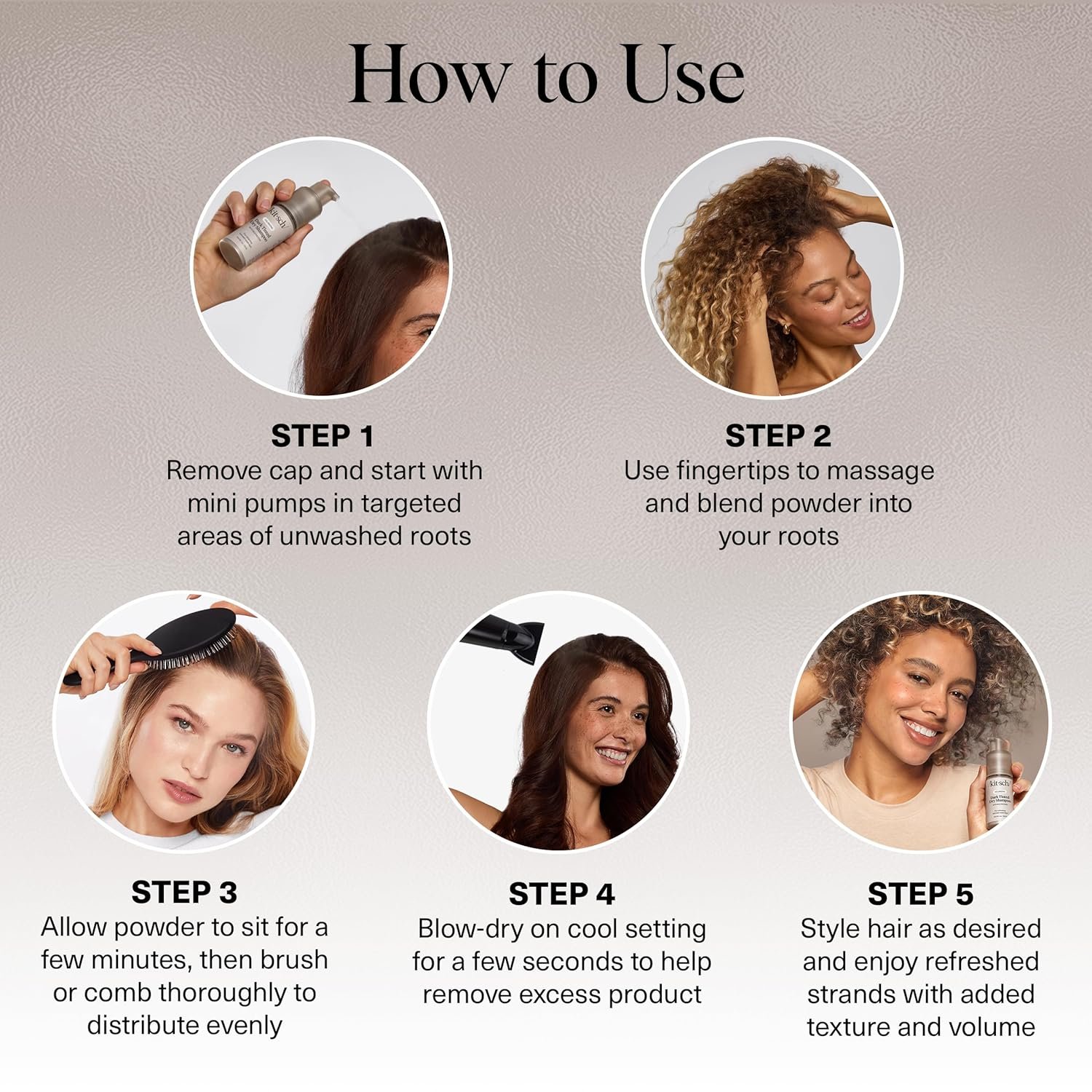 Kitsch Volumizing Rice Protein Dry Shampoo Powder - Dry Shampoo for Women & Men, Dark Hair, No White Cast, Absorbs Oil, Non-Greasy, Fragrance Free, Travel Size | Ideal Gifts for Women- Dark Tinted 1oz - Image 6