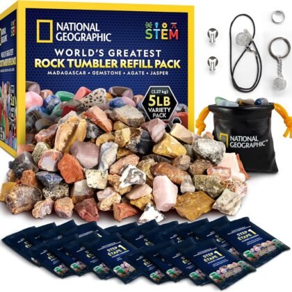 National Geographic Rock Tumbler Refill Kit - 5 lb. Mix of Rocks for Tumbling and Rough Gemstones - Rock Tumbler Supplies Include Rock Tumbler Grit and Polish Refill, and Unpolished Rocks