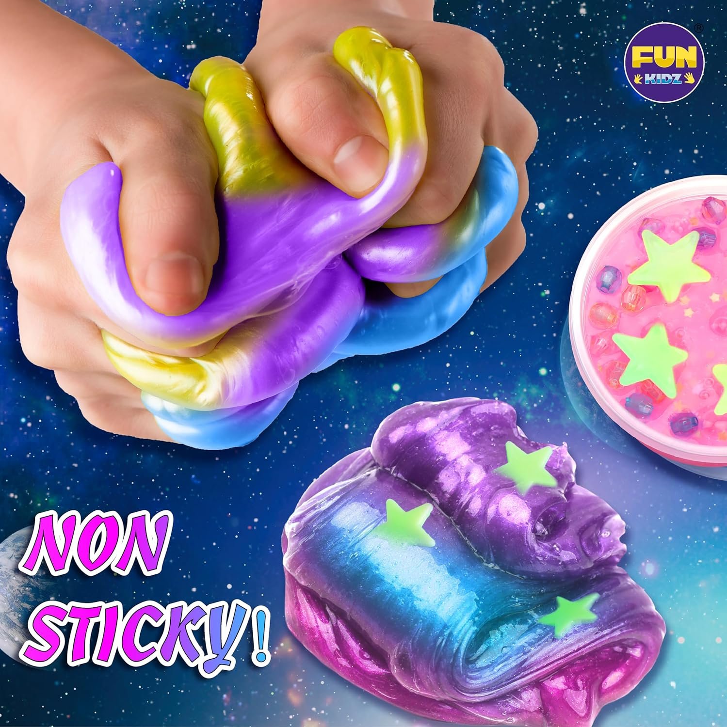 Toy Galaxy Slime Kit for Boys Girls 10-12, FunKidz Ultimate Metallic Slime Making Kit for Kids Ages 8-10 D.I.Y. Glow, Galactic, Fun Slime Gifts - Image 4
