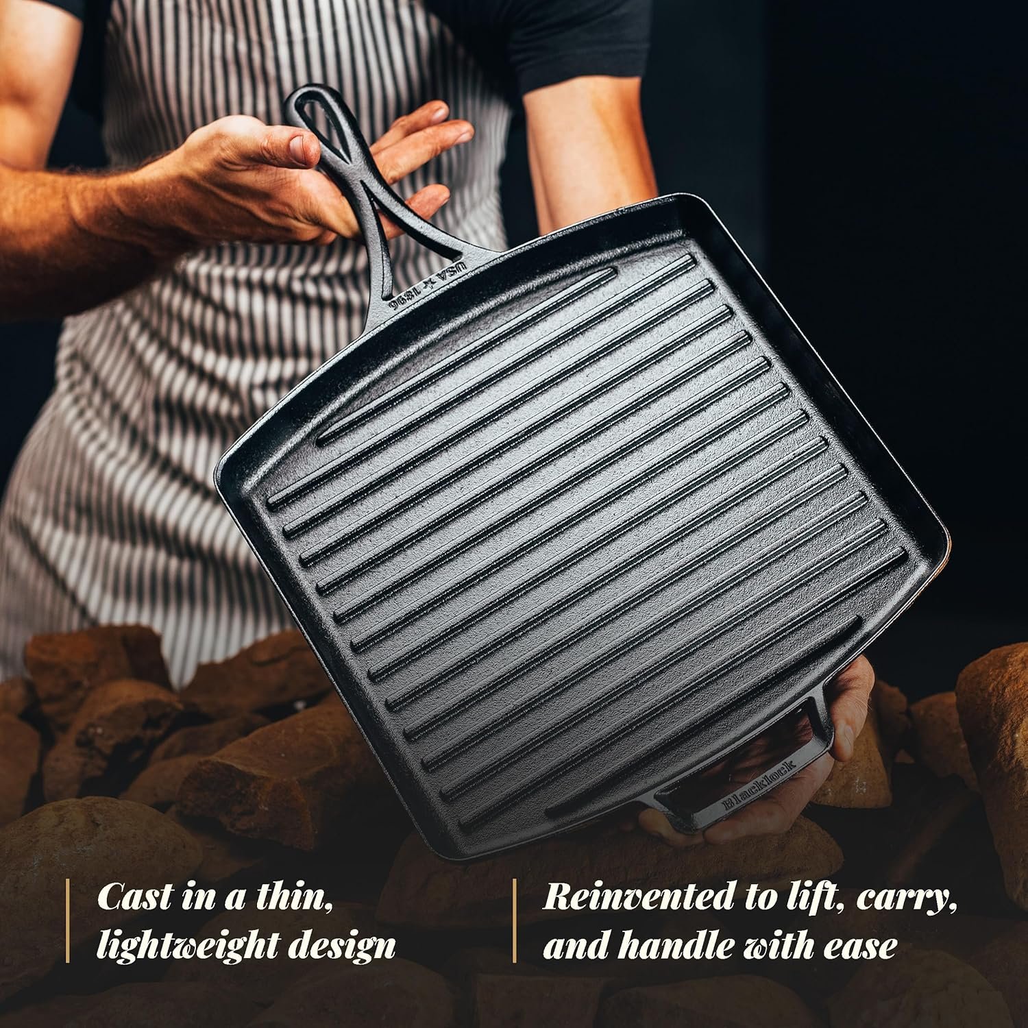 Lodge Blacklock 12 Inch Triple Seasoned Cast Iron Grill Pan - Lightweight Design - Natural, Non Stick Pans - Cast Iron Square Grill Pan - Lasts 100 Years - Image 3