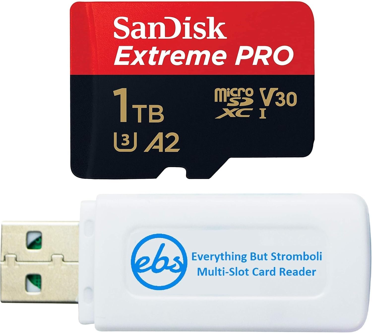SanDisk 1TB Extreme Pro MicroSD Memory Card with Adapter Works with GoPro Hero 9, Hero 8, Max 360 - U3 V30 4K A2 Class 10 (SDSQXCZ-1T00-GN6MA) Bundle with 1 Everything But Stromboli Micro Card Reader