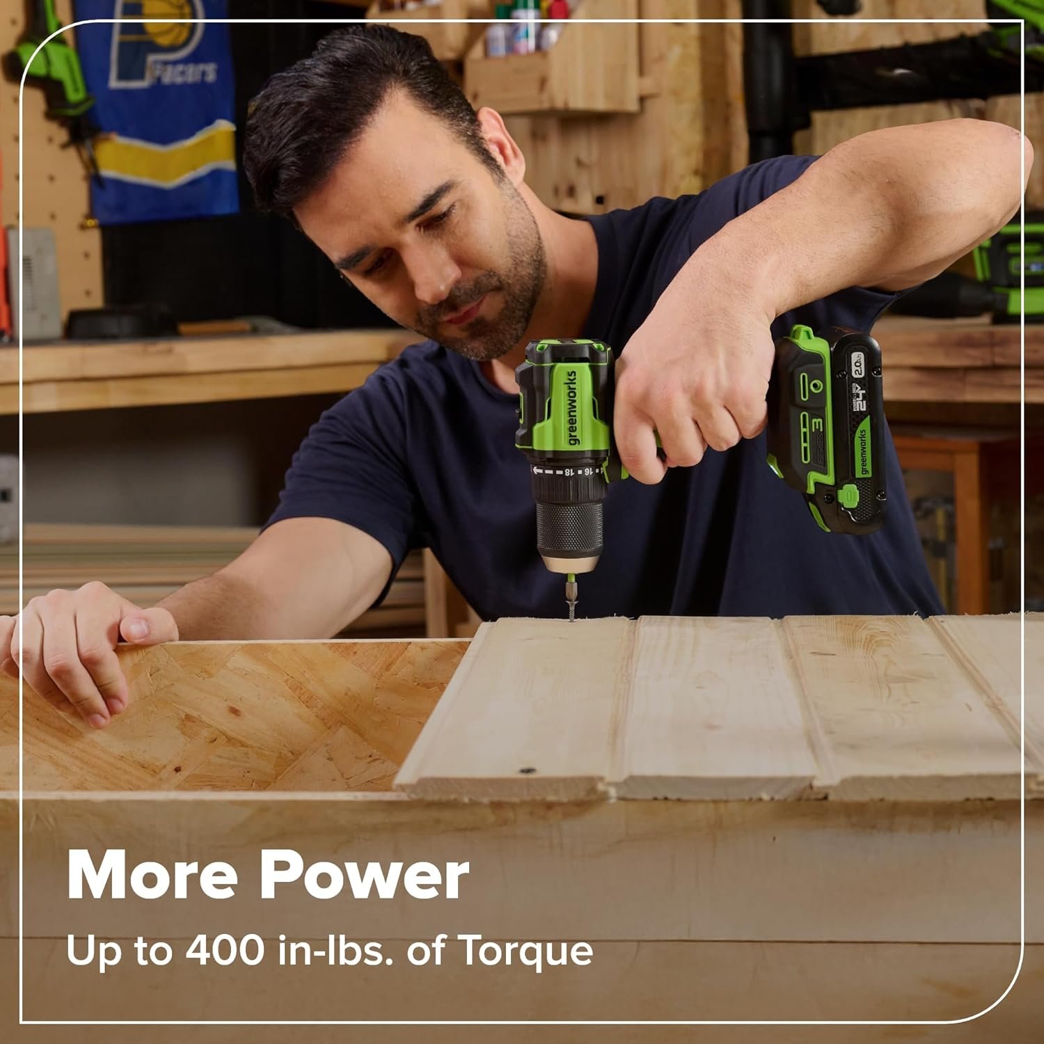GREENWORKS 24V (4-TOOL) Combo (1/2” Drill + 1/4” Impact Driver + 6.5” Circular Saw + 200Lm Flashlight), 4.0Ah + 2.0Ah Batteries (24,000mAh Power Bank), (2) Braided Cables, 65W Rapid Charger - Image 11