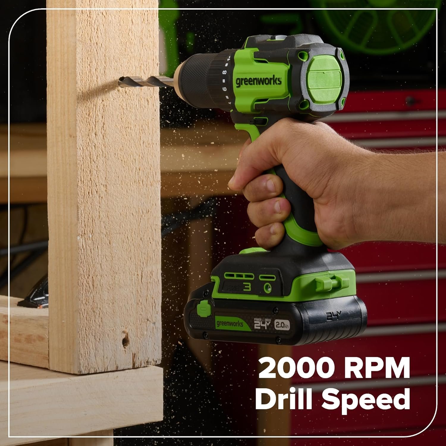 GREENWORKS 24V (4-TOOL) Combo (1/2” Drill + 1/4” Impact Driver + 6.5” Circular Saw + 200Lm Flashlight), 4.0Ah + 2.0Ah Batteries (24,000mAh Power Bank), (2) Braided Cables, 65W Rapid Charger - Image 13