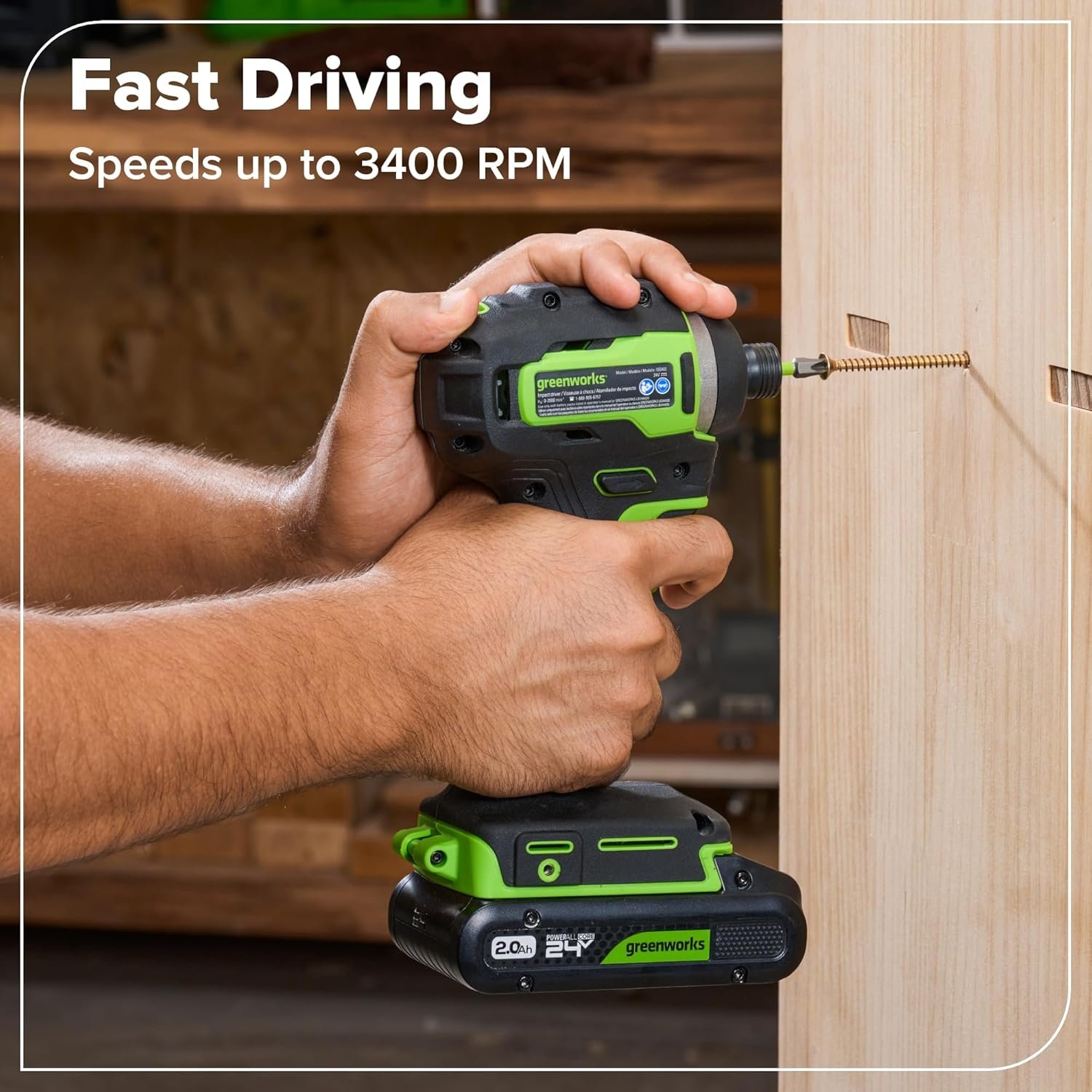 GREENWORKS 24V (4-TOOL) Combo (1/2” Drill + 1/4” Impact Driver + 6.5” Circular Saw + 200Lm Flashlight), 4.0Ah + 2.0Ah Batteries (24,000mAh Power Bank), (2) Braided Cables, 65W Rapid Charger - Image 14