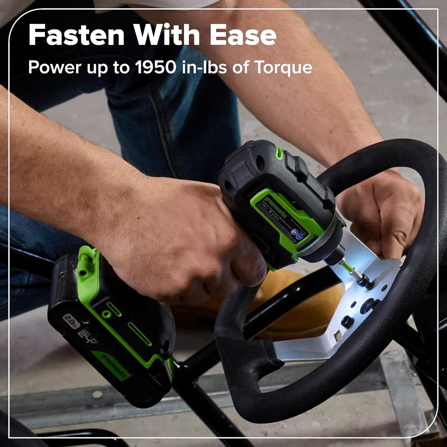 GREENWORKS 24V (4-TOOL) Combo (1/2” Drill + 1/4” Impact Driver + 6.5” Circular Saw + 200Lm Flashlight), 4.0Ah + 2.0Ah Batteries (24,000mAh Power Bank), (2) Braided Cables, 65W Rapid Charger - Image 15
