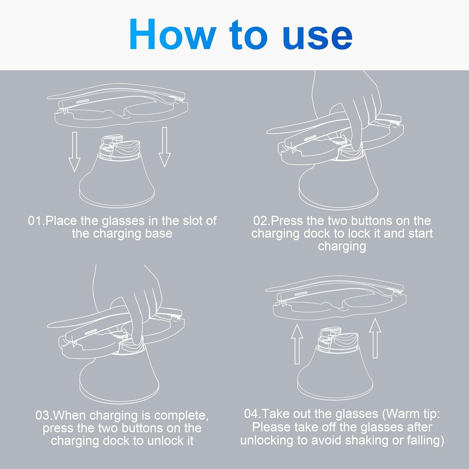 HiBloks Magnetic Charging Station for Ray-Ban Meta Wayfarer/Skyler Gen 2 Smart Glasses Accessories, Fast Charging Dock with LED Indicator Compatible with Rayban Meta Gen 2 & Glasses Case (White) - Image 7