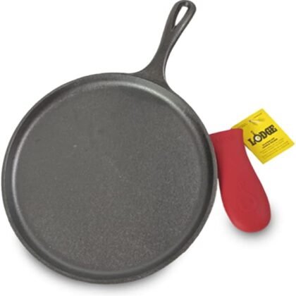 Lodge Cast Iron Griddle and Hot Handle Holder, 10.5", Black/Red