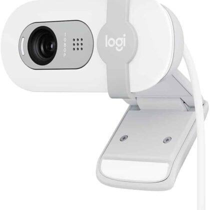 Logitech Brio 100 Full HD Webcam with Built-in Microphone, Privacy Protection, Auto Light Correction and USB-A Connection - White