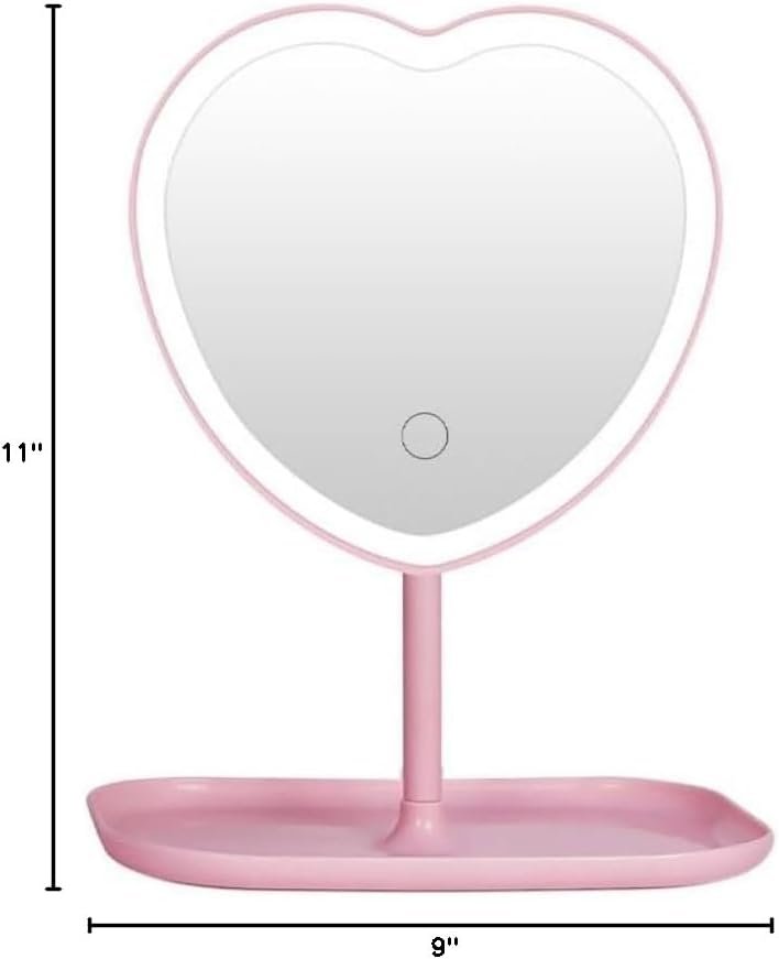Vanity Mirror, Heart-Shaped Makeup Mirror with Three-Level Dimming and LED Lights for Girls and Students (Pink) - Image 8