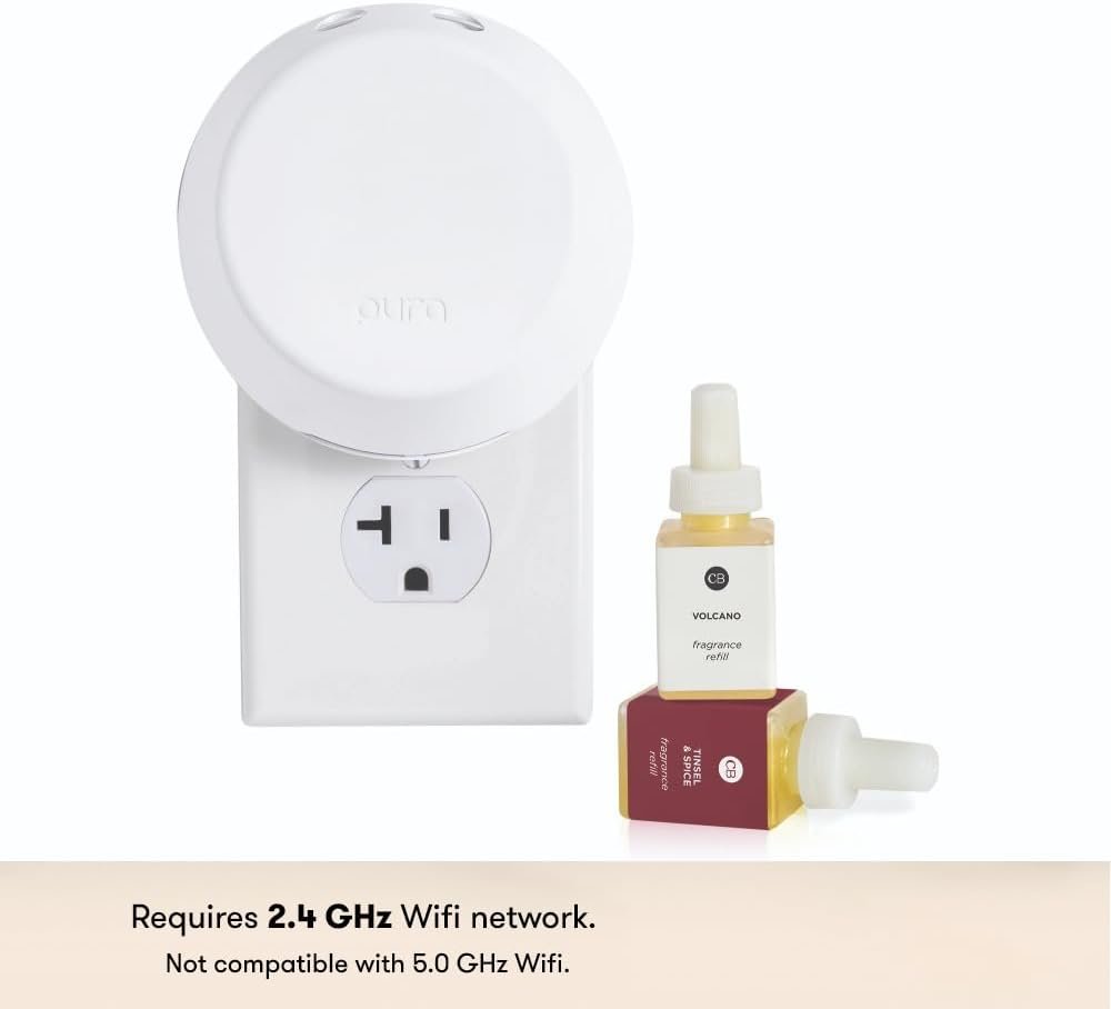 Capri Blue x Pura 4 - Smart Fragrance Diffuser Plug in Kit - Includes 1 Pura Diffuser + 2 Fragrance Refill Vials - Long Lasting Scents - LED Light - 2.4 GHz WiFi Required (Tinsel & Spice + Volcano) - Image 4