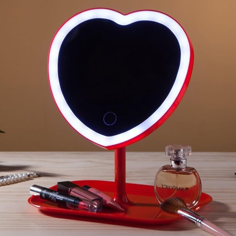 Vanity Mirror, Heart-Shaped Makeup Mirror with Three-Level Dimming and LED Lights for Girls and Students (Pink) - Image 3