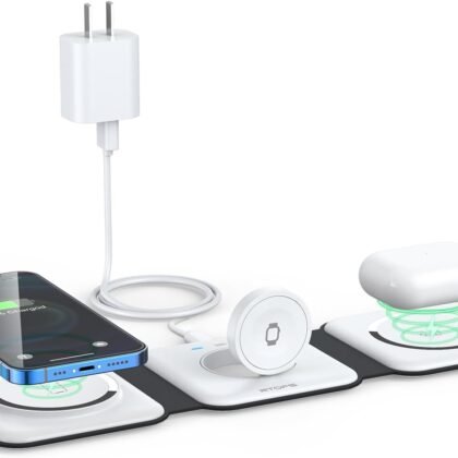 Wireless Charger 3 in 1,RTOPS Magnetic Travel Wireless Charging Station Multiple Devices,GaN 3 in 1 Charging Station,Compatible for iPhone16/15/14/13/Pro/Max,iWatch,AirPods4/3/2/Pro(Adapter Includes)