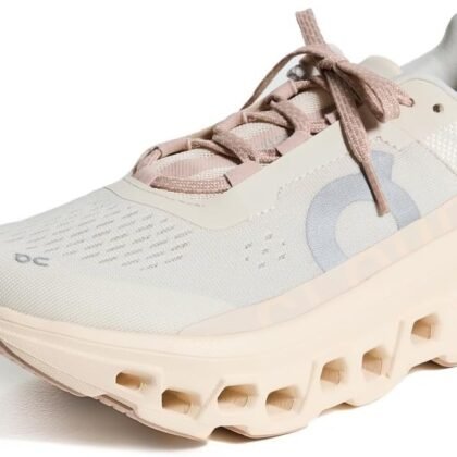 On Women's Cloudmonster Sneakers, Moon | Fawn, Pink, 10 Medium US