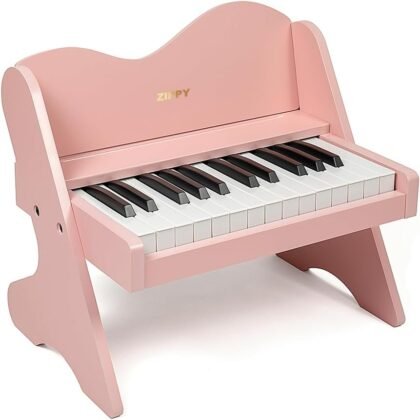 ZIPPY Kids Piano Keyboard, 25 Keys Digital Piano for Kids, Volume Adjustable, Mini Music Educational Instrument Toy, Wood Toy for Toddlers Girls Boys (Pink)