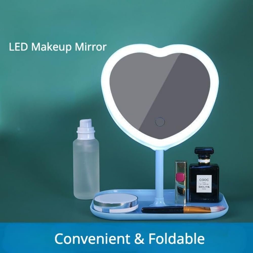 Vanity Mirror, Heart-Shaped Makeup Mirror with Three-Level Dimming and LED Lights for Girls and Students (Pink) - Image 5