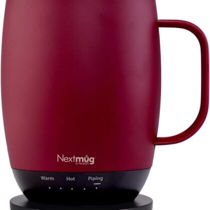 Nextmug Plus (Burgundy - 18 oz.) Temperature-Controlled, Self-Heating Mug – No App, Long-Lasting Battery for Work & Study, Great Gift for Coffee Lovers